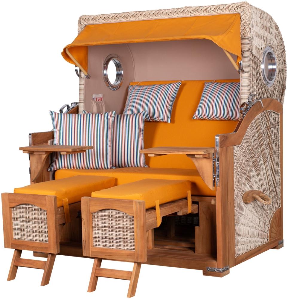 Strandkorb - bene living - Ammersee Grande XL Teak Bullauge - PE shell - Modell 586 - 2,5-Sitzer inkl. Liftersystem Bild 1