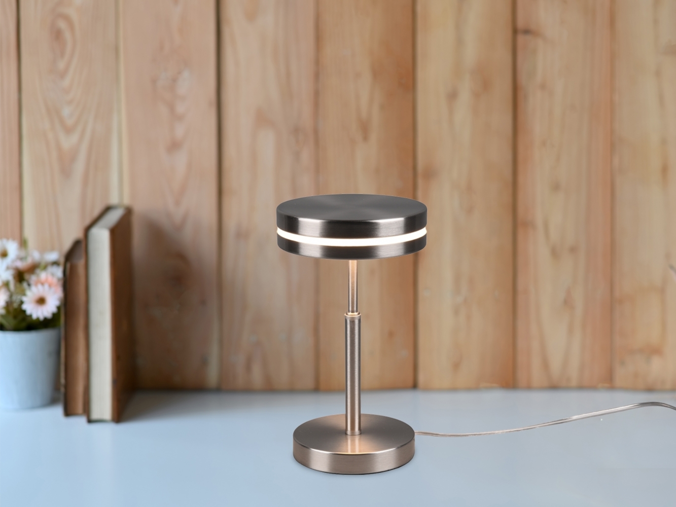 Kleine LED Tischleuchte FRANKLIN rund Silber, Höhe 25cm Bild 1