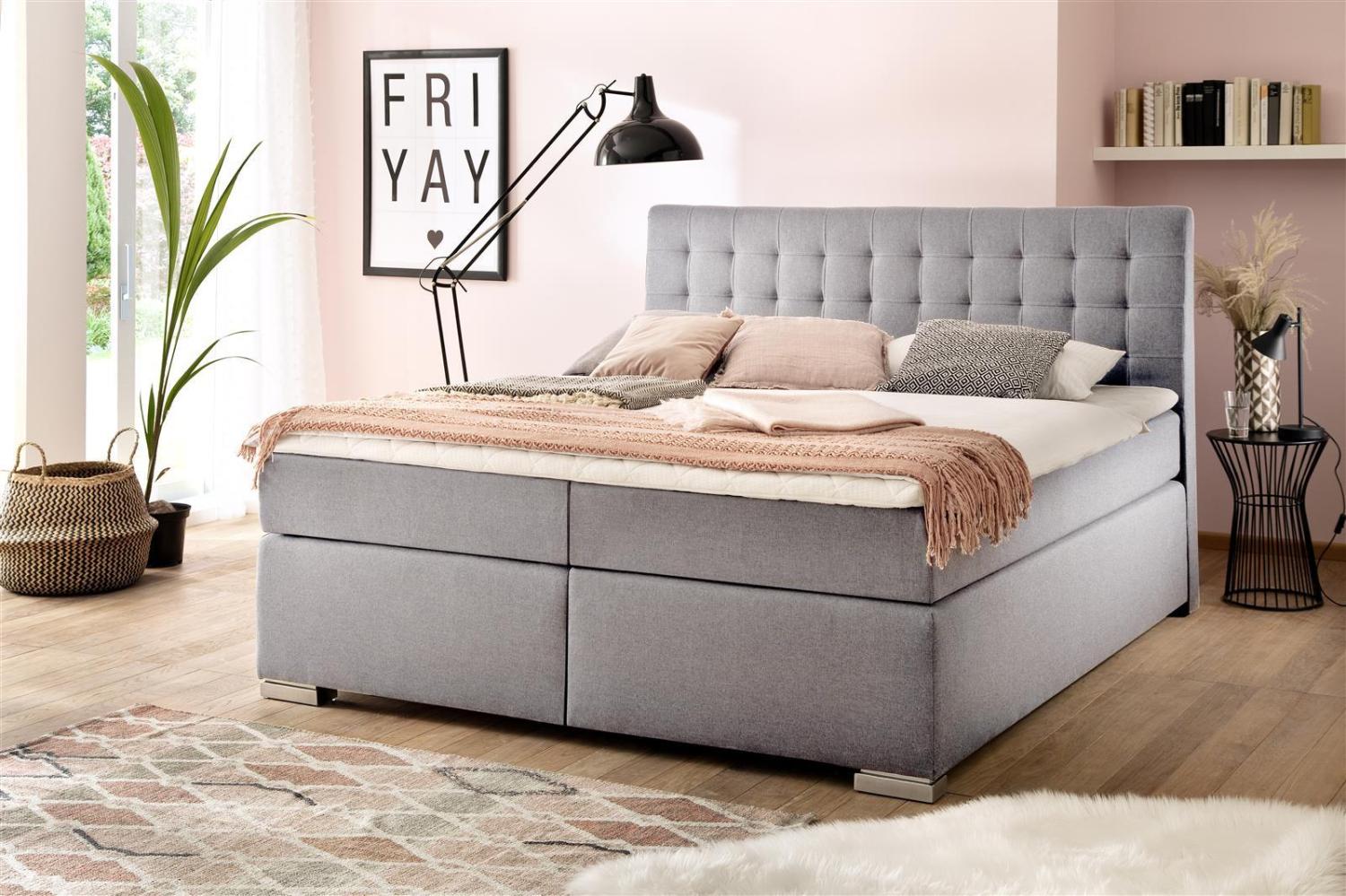 Boxspringbett >Lenno< in grau aus Stoffbezug - 182x118x211cm (BxHxT) Bild 1