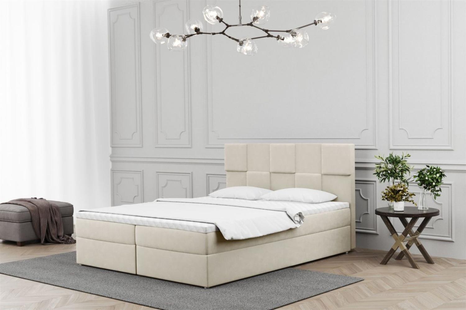 Boxspringbett Schlafzimmerbett JOLIE 200x200cm in Stoff Matt Velvet Creme Bild 1