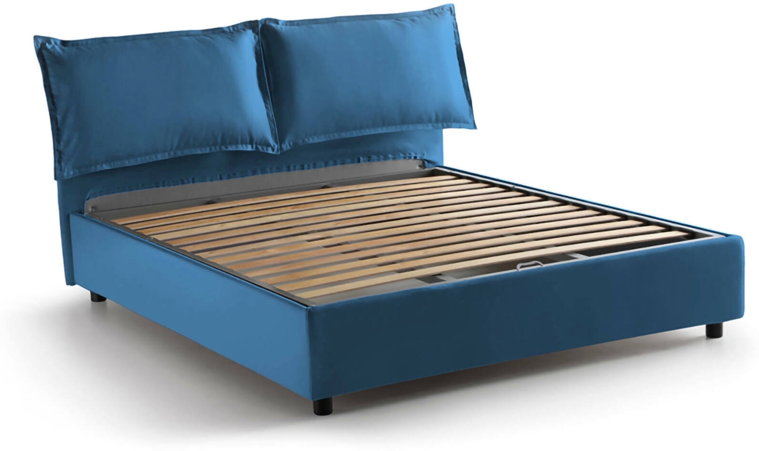 Dmora Doppelbett Aris, Bettkasten mit Stoffbezug, 100 % Made in Italy, Öffnung vorne, geeignet für Matratzen 160 x 200 cm, Blau Bild 1