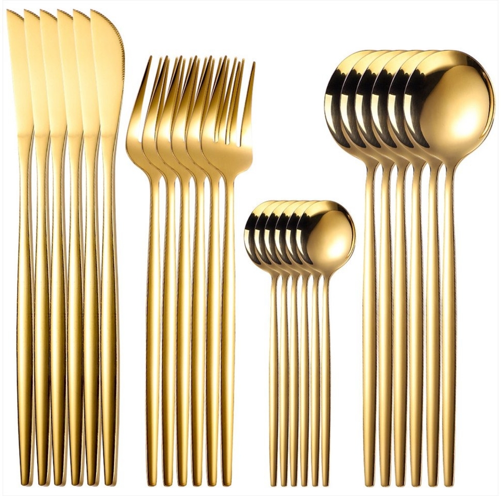 KingLux Besteck-Set 24Teilig Messer Gabel Löffel Geschirrset Set Spülmaschinenfest (24-tlg), 6 Personen, Edelstahl Bild 1