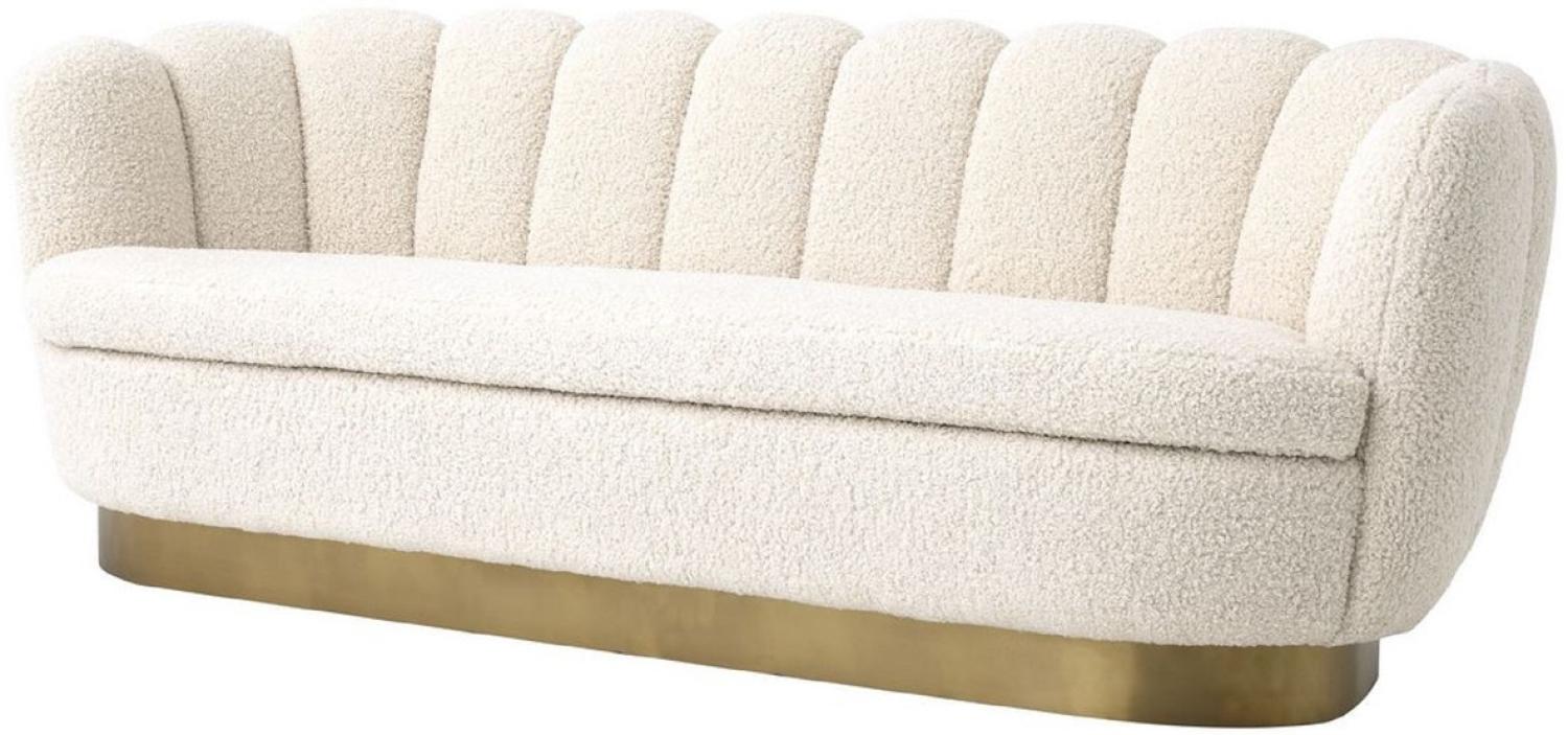 Casa Padrino Luxus Wohnzimmer Sofa mit künstlichem Lammfell Weiß / Messingfarben 225 x 90 x H. 80 cm Bild 1