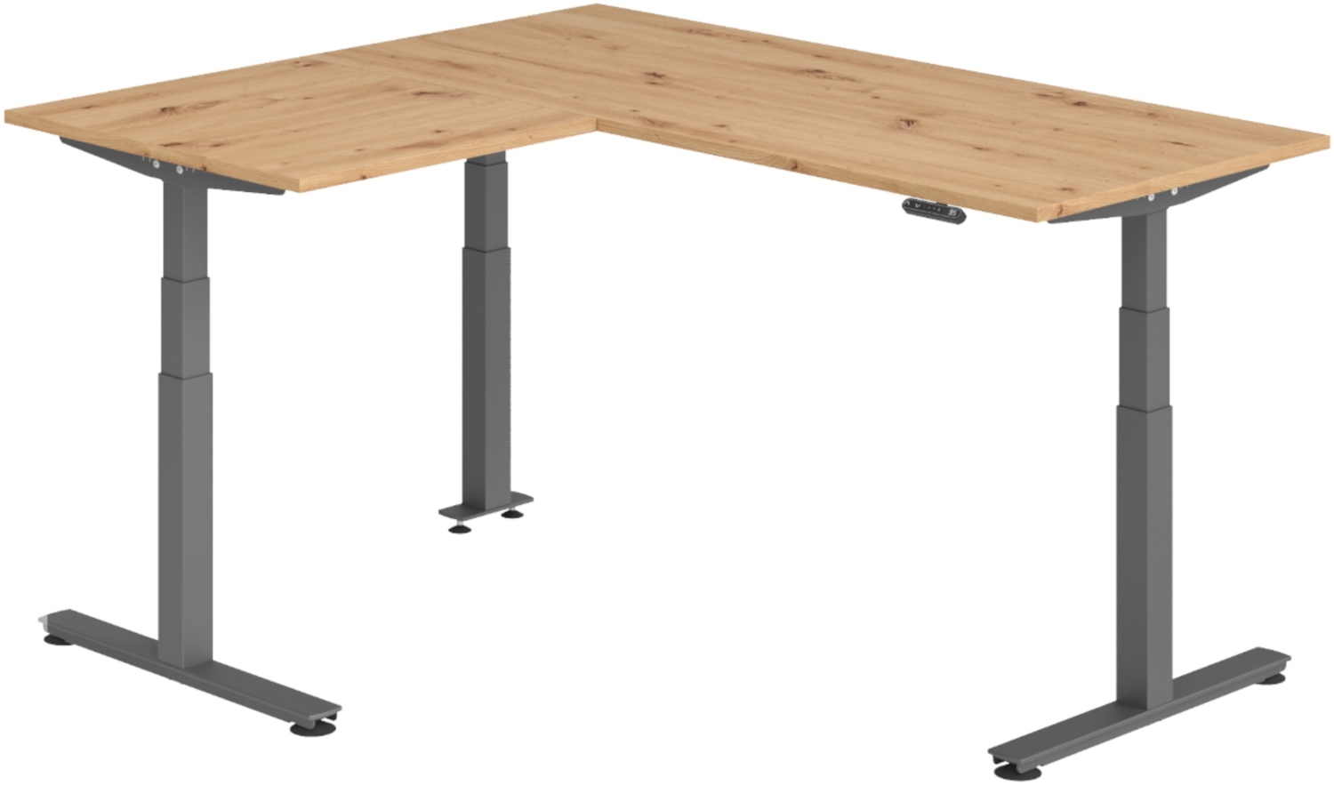 bümö Eckschreibtisch elektrisch höhenverstellbar L-Form: 180 x 160 cm in Asteiche, Gestell graphit - Stehschreibtisch mit Memory-Steuerung, elektrischer XXL Schreibtisch für die Ecke, XDSMW-1908-R-G Bild 1