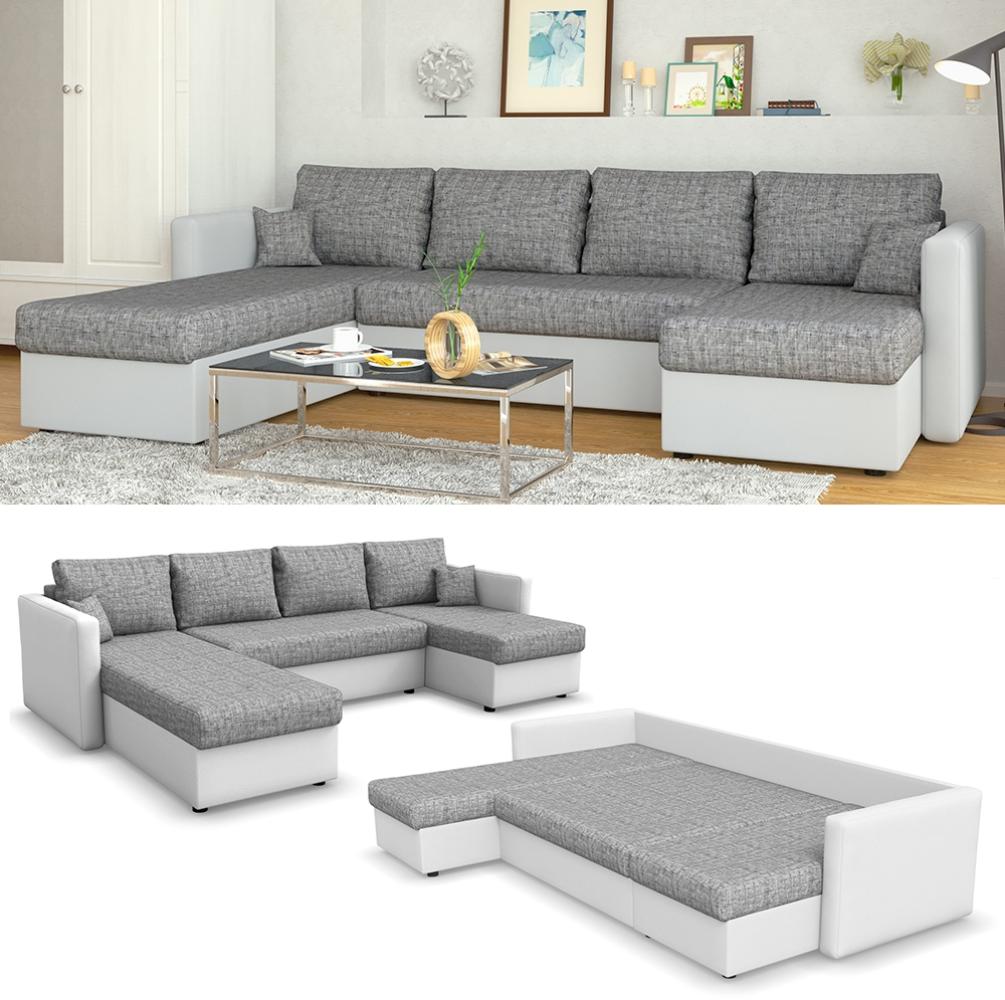 VICCO XXL Ecksofa mit Schlaffunktion Hellgrau - Couch Ecksofa Schlafsofa Taschenfederkern Polstereck Bild 1