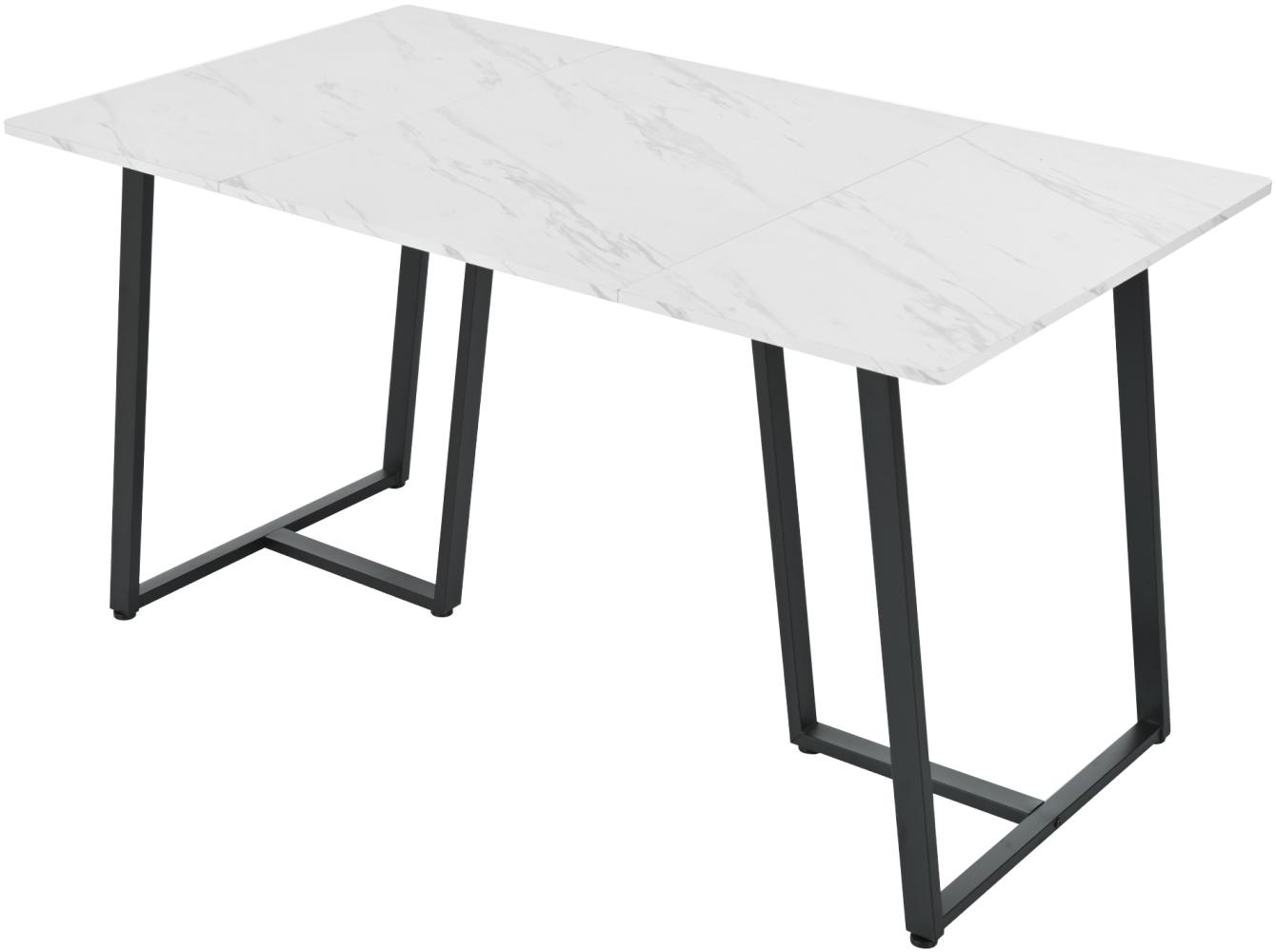 Merax 140 x 80cm Esstisch,(1-St), moderner Küchentisch, Gestell aus Metall Rechteckiger Esstisch aus Moderner Marmormuster Küchentisch mit verstellbaren Füßen für Esszimmer Wohnzimmer, Weiß/Schwarz Bild 1