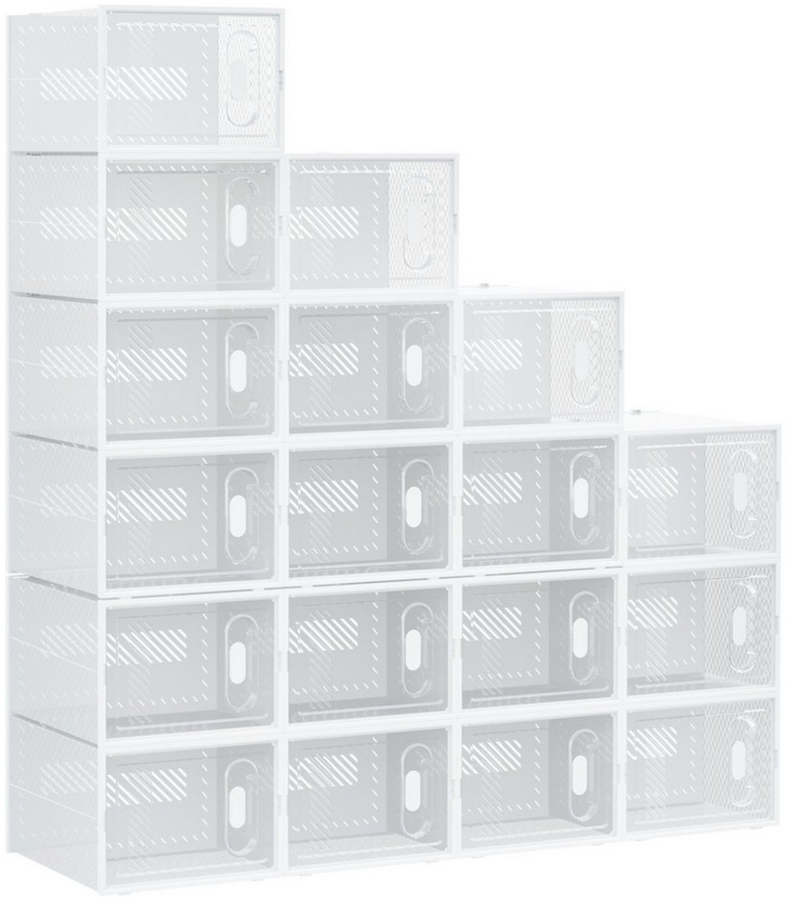HOMCOM Schuhregal Schuhboxen, Schuh-Organizer mit magnetischen Türen 18-tlg, Schuhaufbewahrung aus Kunststoff Bild 1
