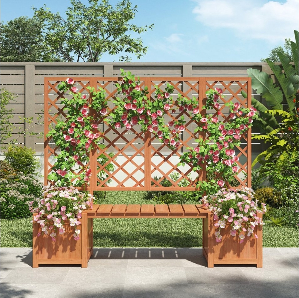 Flieks Pflanzkübel, Hochbeet Blumenkübel Pflanzkasten mit Spalier und Sitz 169 x 145 x 42 cm Bild 1