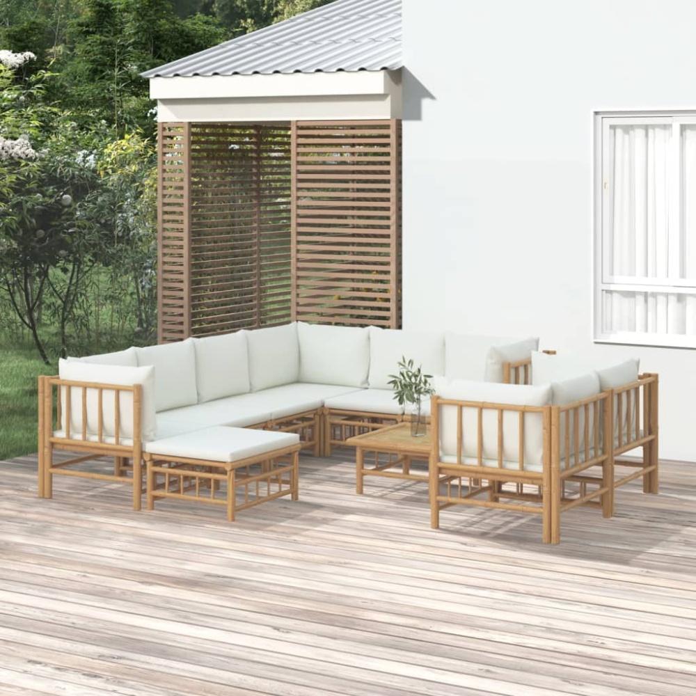 vidaXL 10-tlg. Garten-Lounge-Set mit Cremeweißen Kissen Bambus 3155192 Bild 1