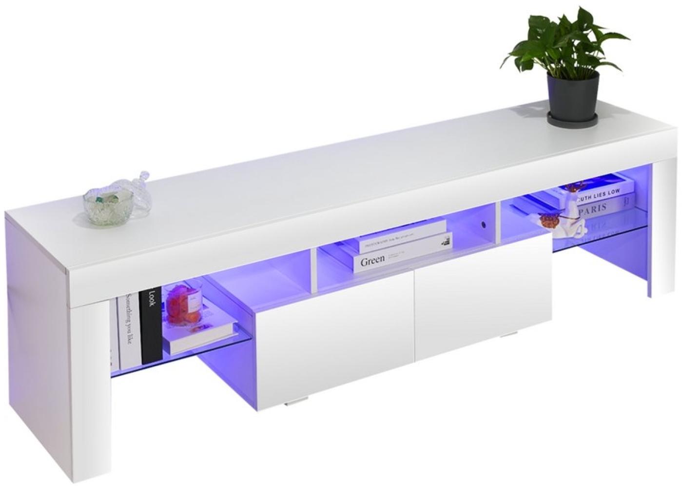 kehot TV-Schrank 160cm TV Board mit Schubladen,mit 16 Farben LED Beleuchtung, Klapptür (TV-Schrank) Fernsehschrank mit Glasrahmen, griffloses Design,Fernseher Tisch Board Bild 1