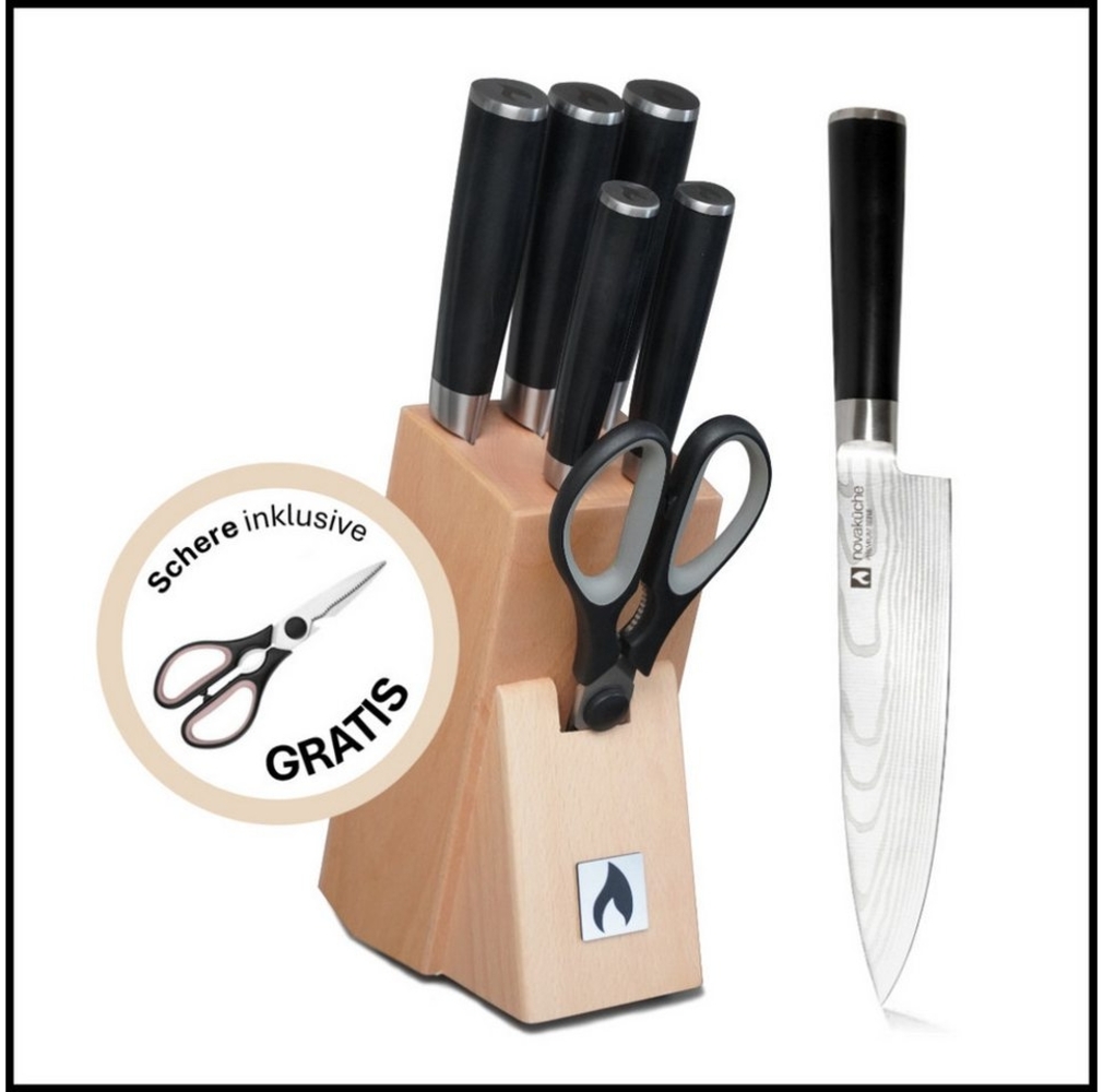 LIVINA HOME Messer-Set 7-teiliges Messerset mit Messerblock, Block mit Küchenmesser (6-tlg), als 6er-Set erhältlich, inkl. Geschenkbox, Valentinstag Angebot! Bild 1