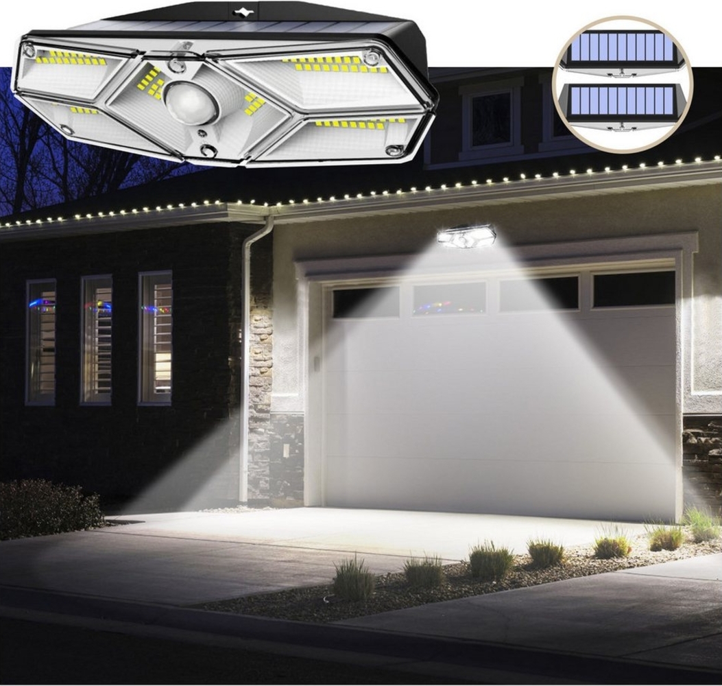 MUPOO LED Außen-Wandleuchte 128/170LED Solarleuchte 300°Weitwinkel Solar Wandleuchte Gartenleuchte, 120 Grad Weitwinkel, Drahtlose für Außen Veranda Garten Haustür Hof Bild 1