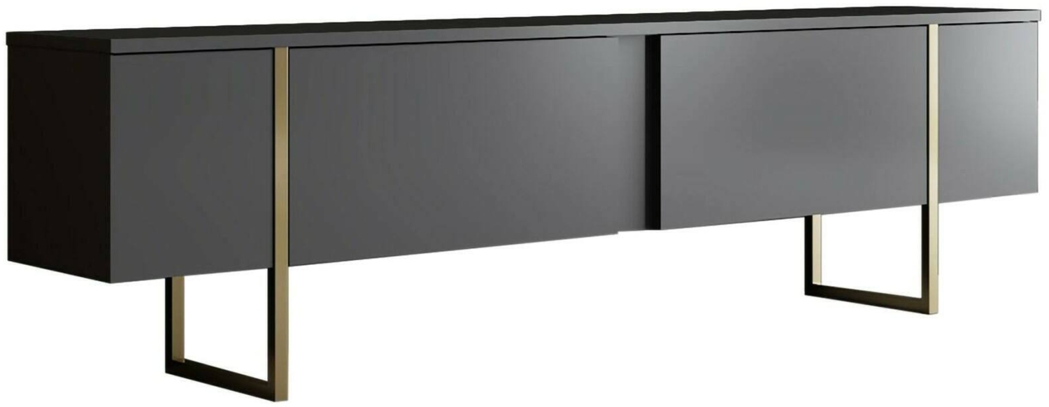 Dmora Fernsehschrank Abishia, Ständer für Wohnzimmerfernseher, Niedriges Wohnzimmer-Sideboard, TV-Ständerbasis, 180x30h50 cm, Anthrazit und Gold Bild 1