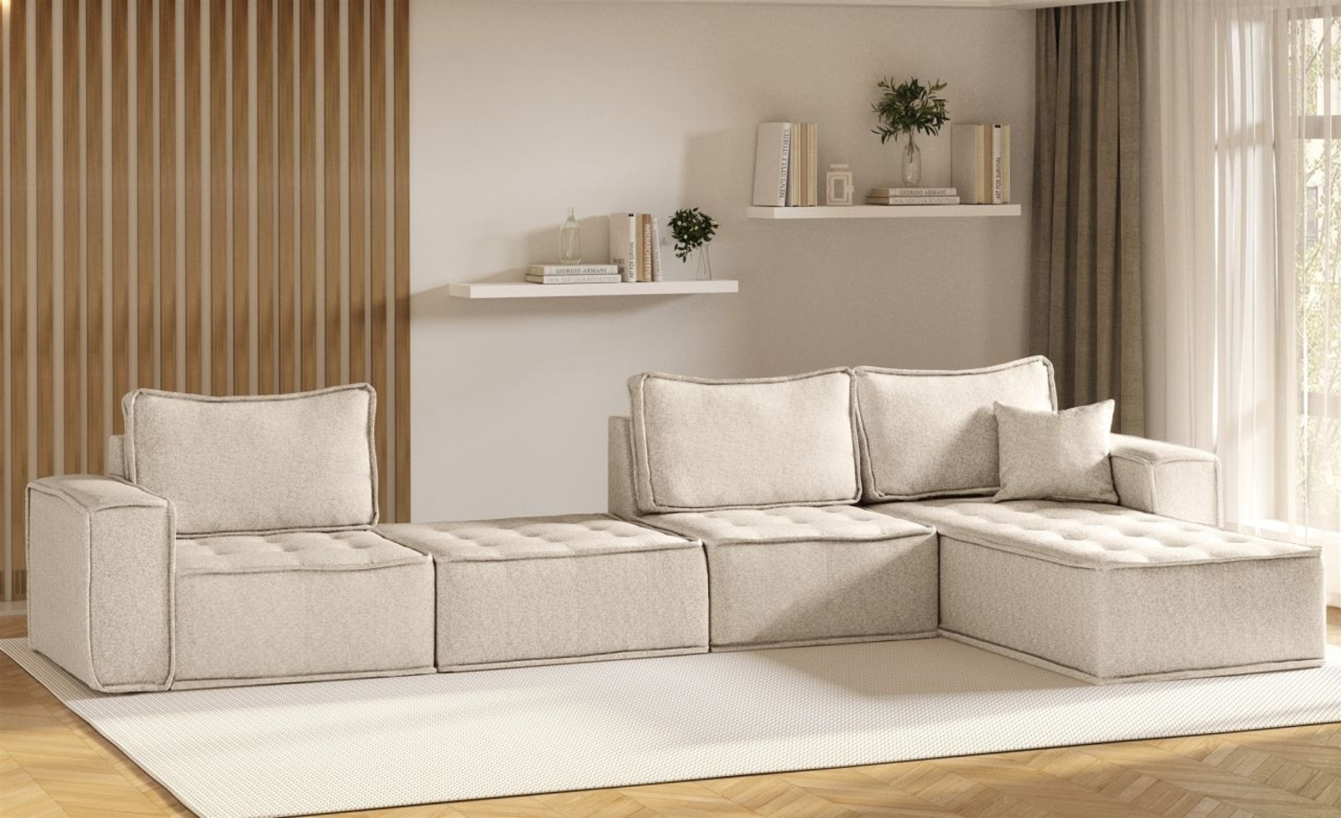 Ecksofa Modulsofa 4-teilig SANDE XL Stoff Raven Creme Ottomane Rechts Bild 1