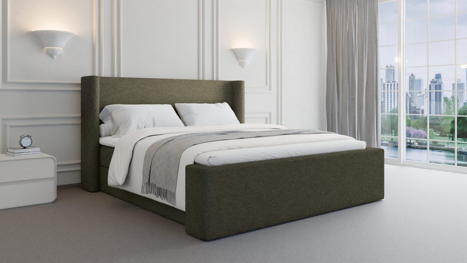 MOEBLO Boxspringbett BETT 09 (Doppelbett mit Bouclé-Stoff, Bettkasten & Topper – Bouclé-Boxspringbett mit abgerundeten Ecken), Boxspring, - 140/160/200x200 cm Bild 1