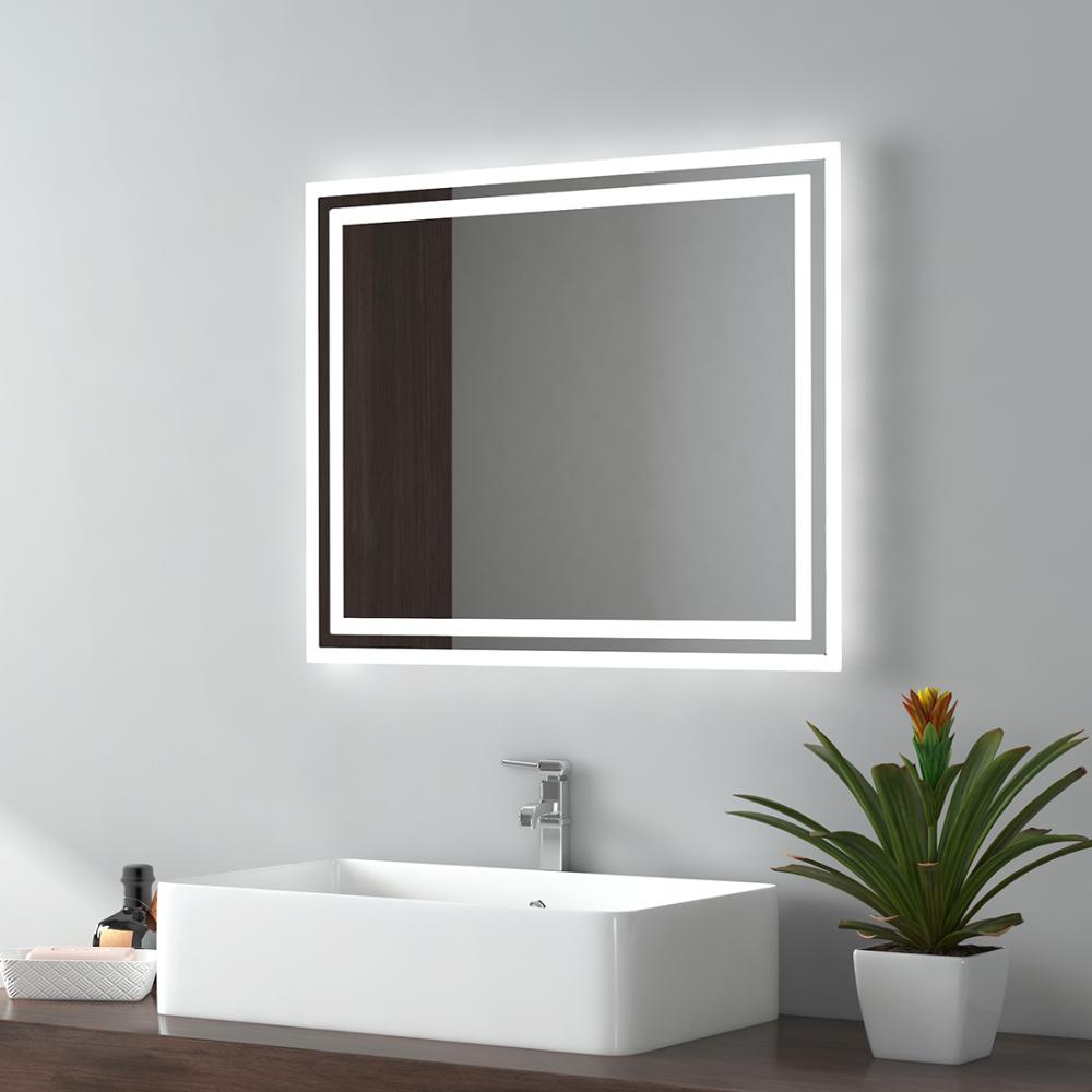 EMKE LED Badspiegel 60x50cm Kaltweiß/Warmweiß Licht, Knopfschalter, Beschlagfrei, IP44 Wasserdicht Wandspiegel Bild 1