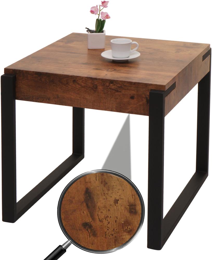 Beistelltisch HWC-L53, Kaffeetisch Nachttisch Loungetisch Couchtisch, Metall 51x50x54cm ~ dunkle Wildeiche Bild 1