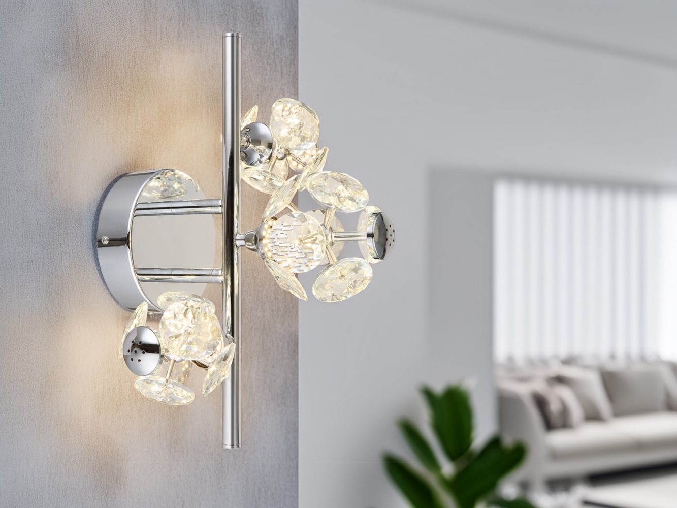 LED Wandleuchte VIRINA Silber Chrom mit Glaskugeln aus K9 Kristallen, Höhe 41cm Bild 1