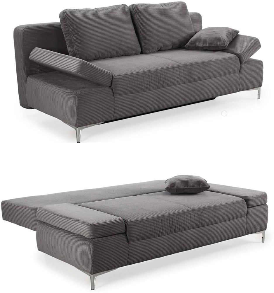 SCHLAFSOFA mit Bettkasten, Federkern, Armlehnen verstellbar B202/T103/H89 cm, Liegefläche 144x198 cm, Cord Grau Anthrazit Bild 1