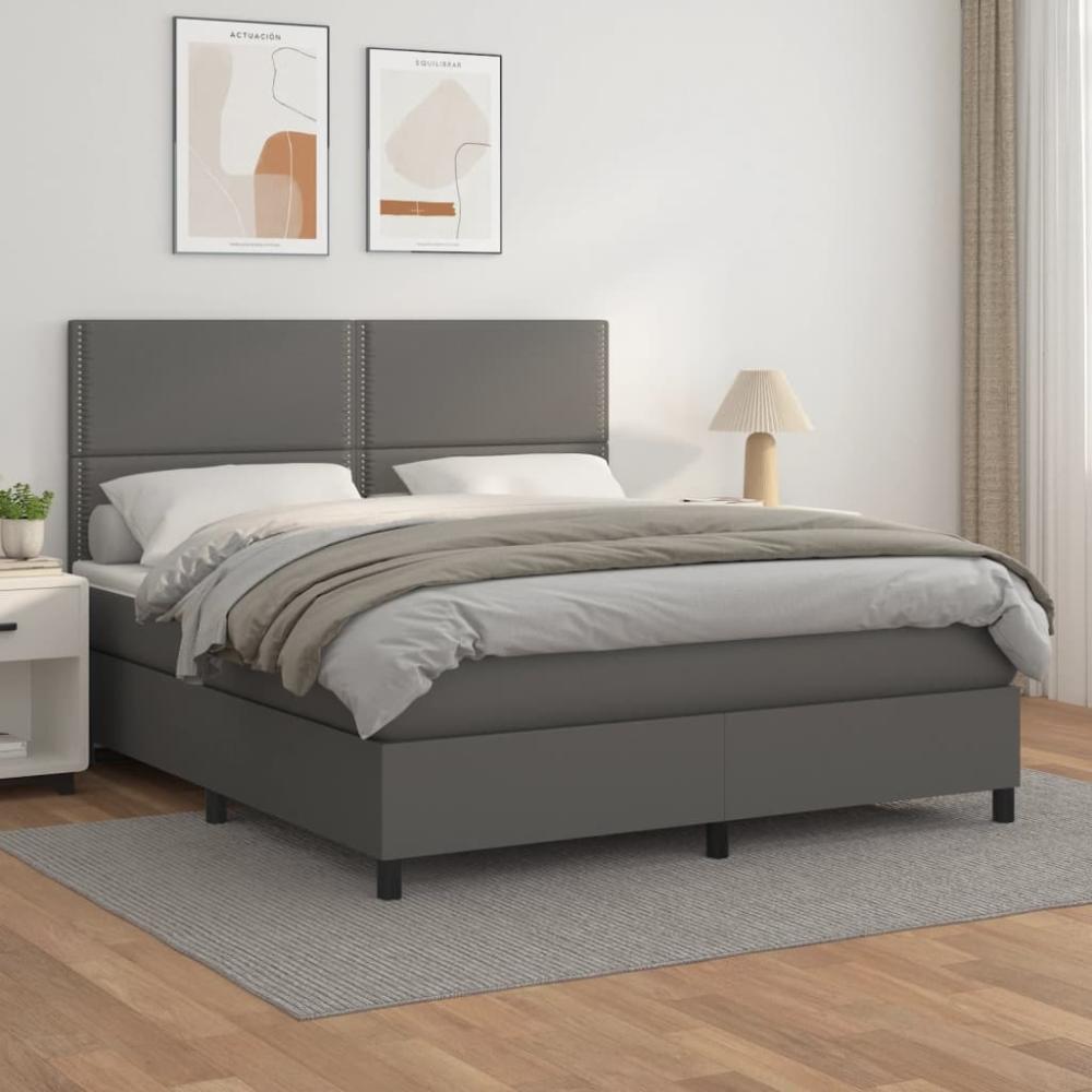 vidaXL Boxspringbett mit Matratze Grau 160x200 cm Kunstleder 3142795 Bild 1