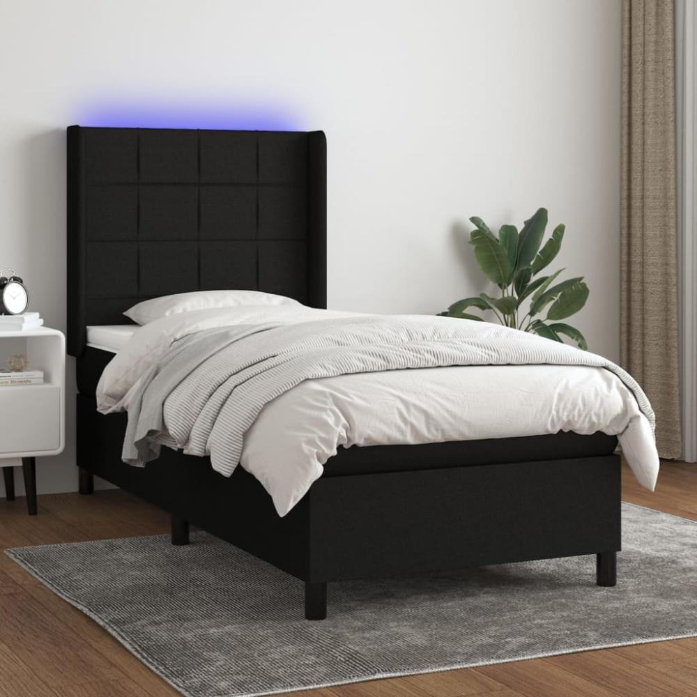 vidaXL Boxspringbett mit Matratze & LED Stoff Schwarz 80 x 200 cm, Härtegrad: H2 [3138271] Bild 1