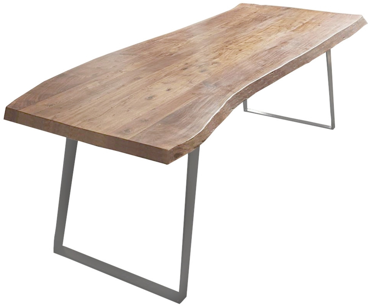 Esstisch Baumkante Akazie natur 200 x 100 schräges U-Gestell silber HALMSTAD 70885735 Bild 1