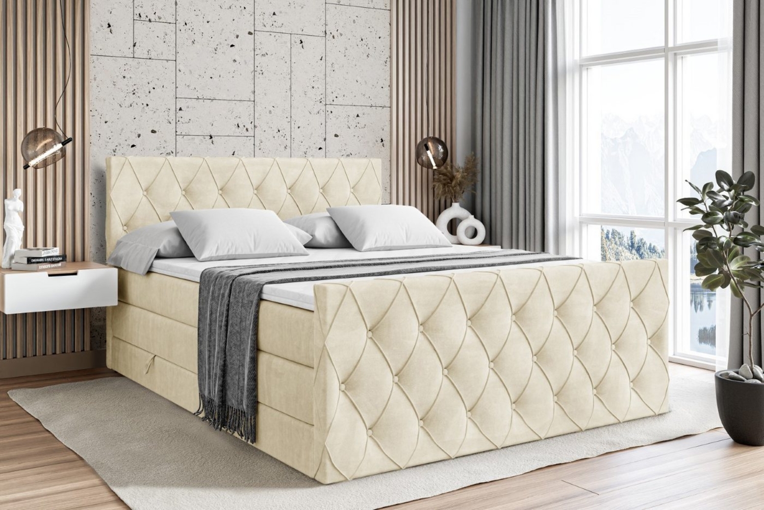 ALTDECOR Boxspringbett AMAY KING (mit Matratze und Lattenrost Topper Polsterbett mit Bettkasten Boxbett), H4 Multipocket, H3 Bonellfederung, Doppelbett Springboxbett Bild 1