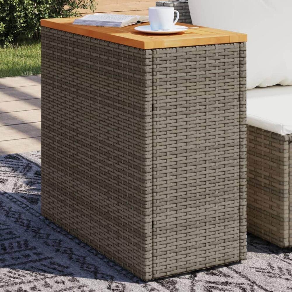 vidaXL Garten-Beistelltisch mit Holzplatte Grau 58x27,5x55 cm Rattan 366134 Bild 1