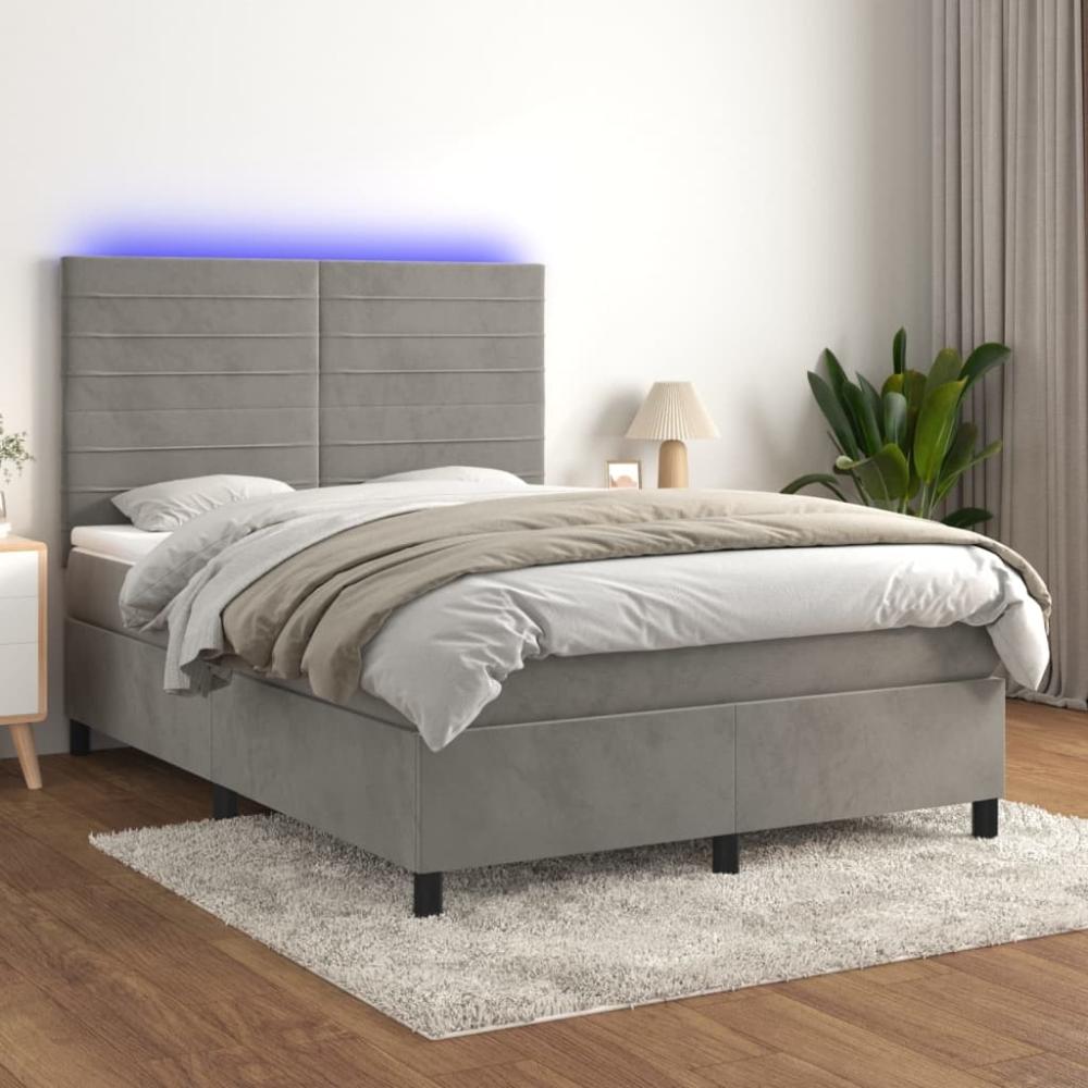 vidaXL Boxspringbett mit Matratze & LED Hellgrau 140x190 cm Samt 3136179 Bild 1