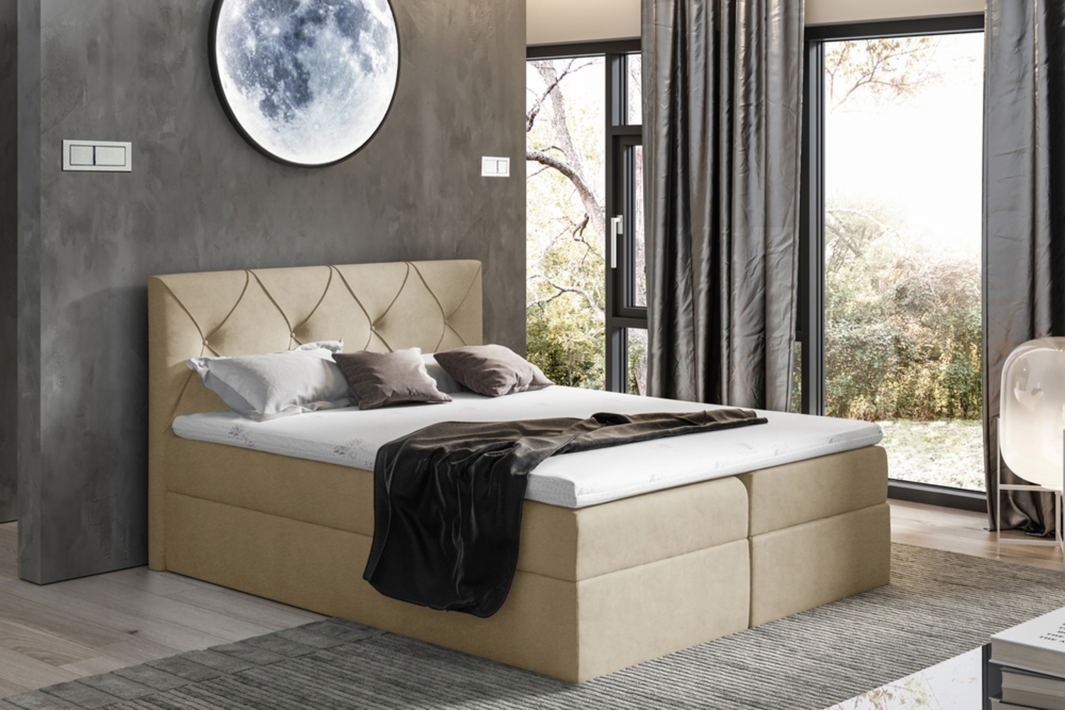 99rooms Arian Boxspringbett Velours 200x200 cm Creme Bild 1