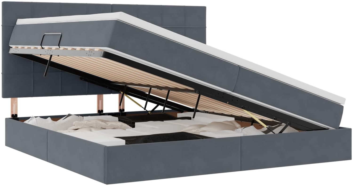 vidaXL Bett mit LED-Lichtleisten Dunkelgrau 200 x 200 cm Samt 3372688 Bild 1