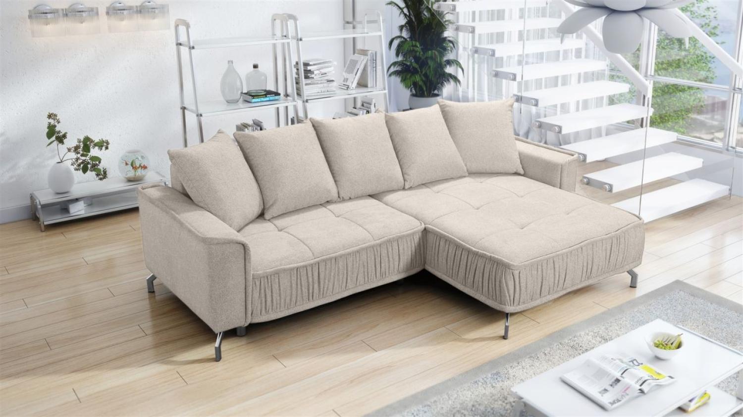 Ecksofa Schlafsofa Sofa FLORENCE Stoff Bubble Beige Ottomane Rechts Bild 1