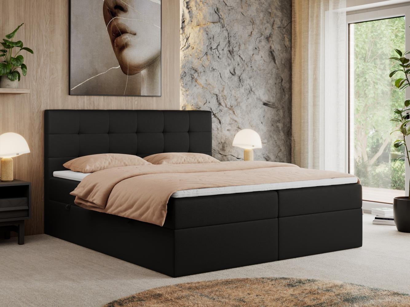 Boxspringbett, Doppelbett Matratze und Topper, Polsterbett - CENTOS - 140x200cm - Schwarz Kunstleder - H4 Bild 1