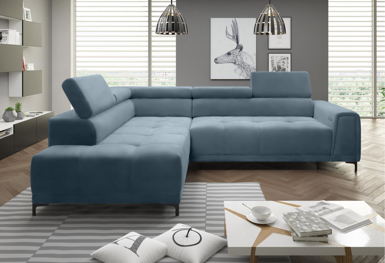 Stylefy Volter Ecksofa Strukturstoff Pastellblau Links Bild 1