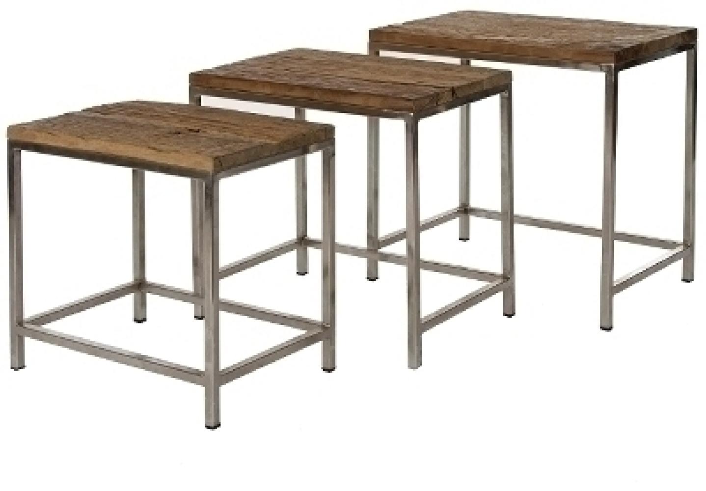 Beistelltisch Leno 3-er Set MDF Natur in 3 Größen mit Metallgestell Silber Bild 1