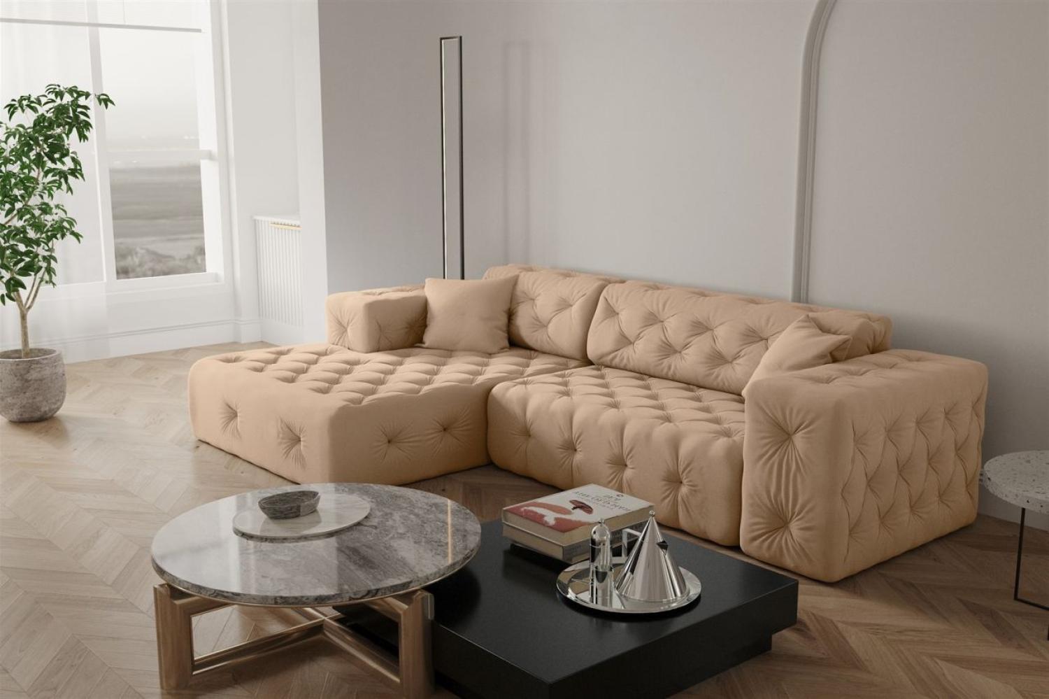 Ecksofa Designersofa CHANTAL in Stoff Opera Velvet Beige Ottomane Links Bild 1