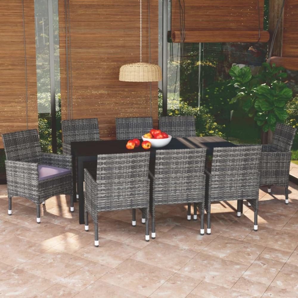 vidaXL 9-tlg. Garten-Essgruppe mit Kissen Poly Rattan Grau 3095026 Bild 1