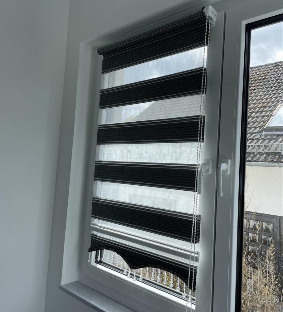 Doppelrollo Klemmfix Duorollo ohne Bohren Fensterrollo Zebra Rollos BLC Schwarz 60 cm Bild 1
