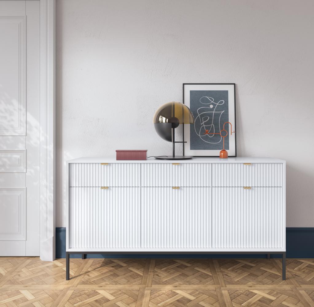 Domando Sideboard Lazise Klassisch Breite 154cm, aufwändig gefräste Fronten, Metallgestell, goldfarbene Griffe in Weiß Matt Bild 1