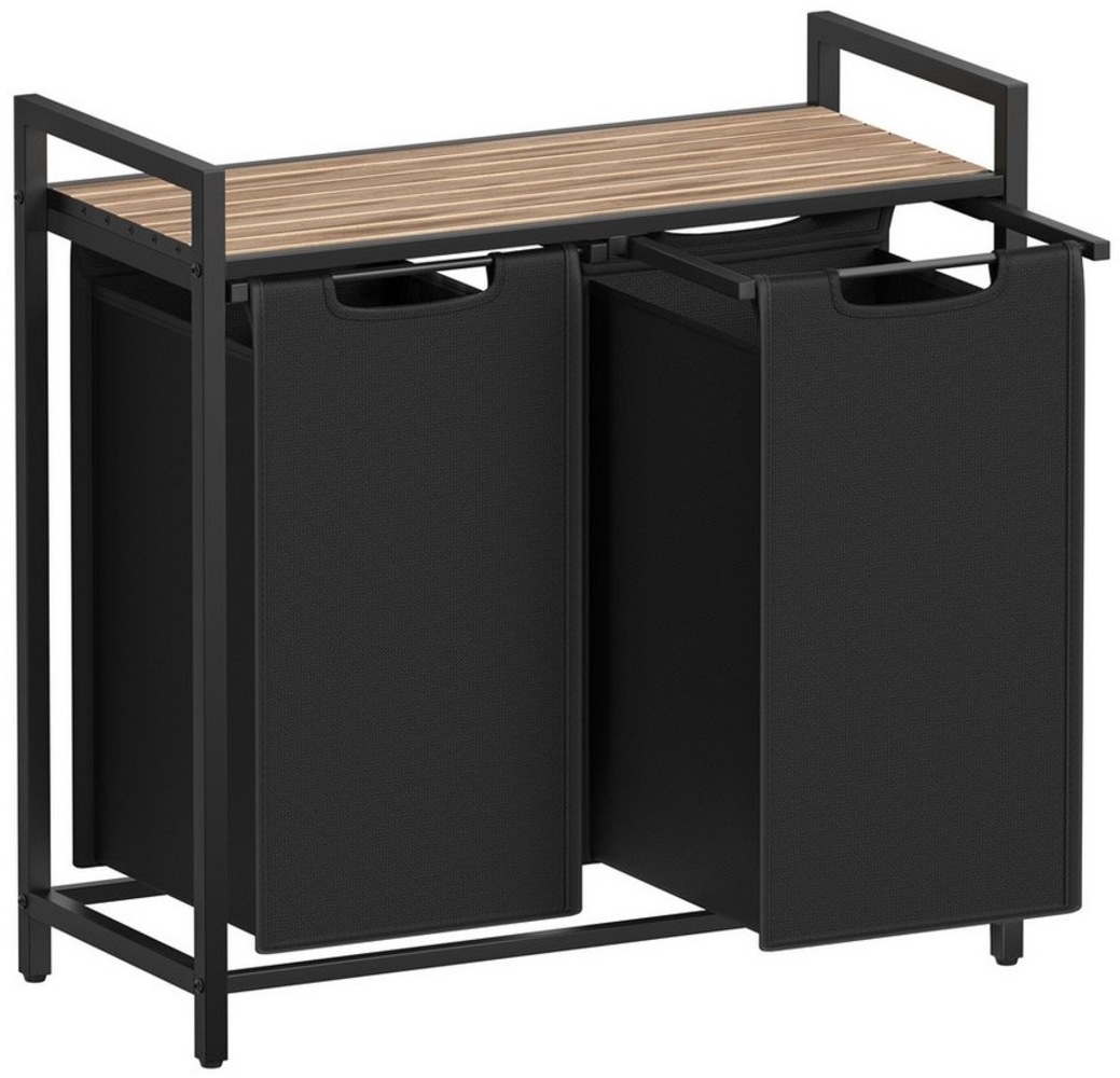 Vasagle Wäschekorb 2 Fächer, Wäschesammler mit Ablage, Wäschebox, Wäschesack aus Oxford-Gewebe ausziehbar abnehmbar, Metallrahmen, 2x46 L, 73 x 33 x 72 cm, kamelbraun-schwarz von Songmics Bild 1