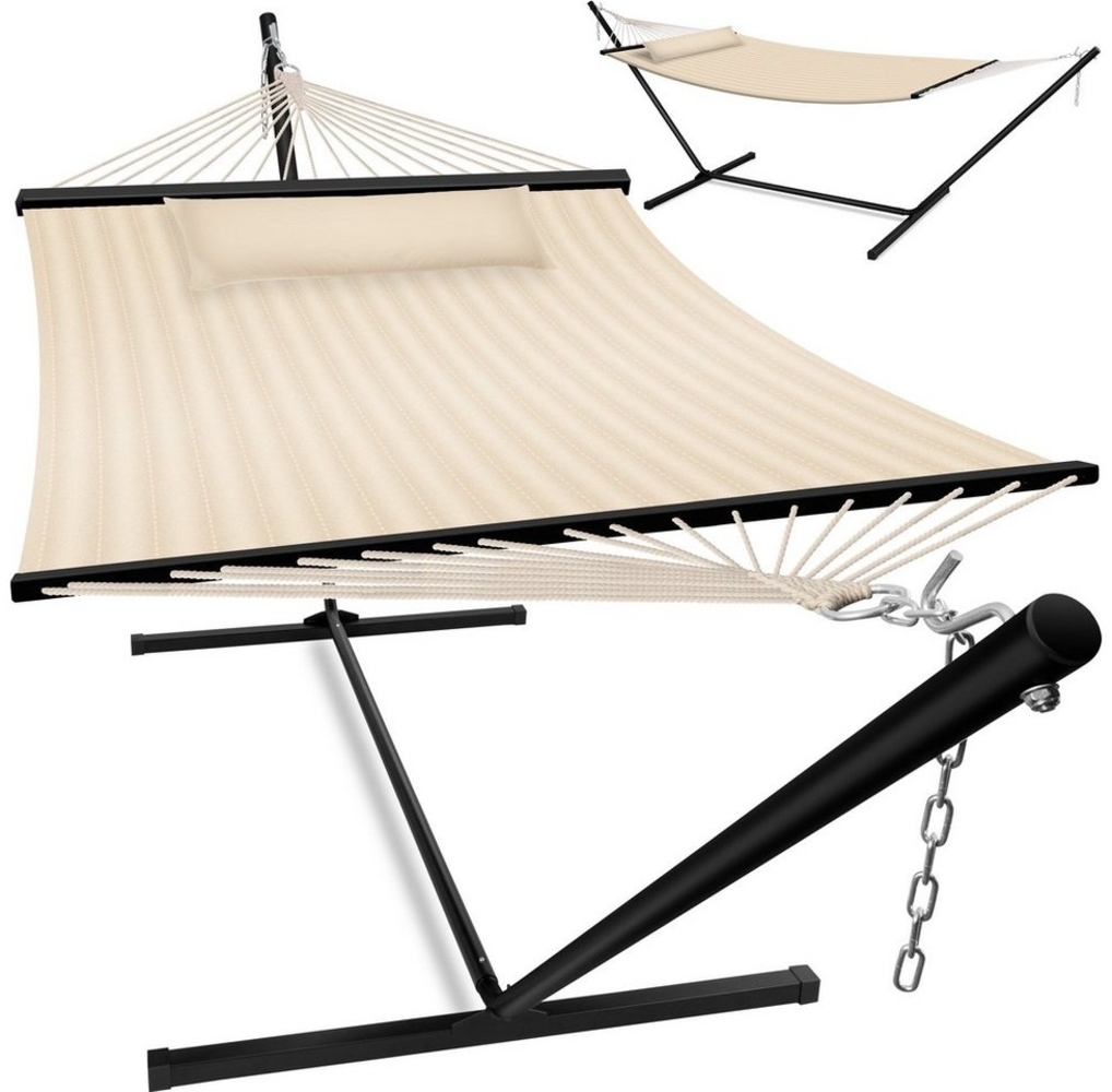 KESSER® Hängematte HILL mit Gestell Kissen Doppelhängematte für 2 Personen-Stabiler Rahmen -200kg Belastbarkeit Indoor & Outdoor XXL Hängesessel Doppel Mehrpersonen Garten Pool Balkon Terrasse Beige Bild 1
