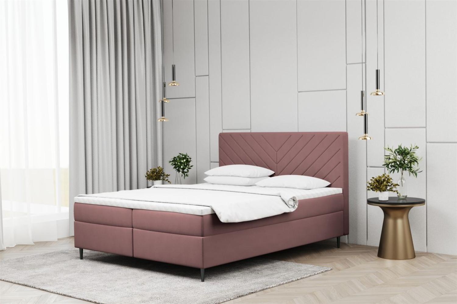 Boxspringbett Schlafzimmerbett BONITA 120x200cm in Stoff Matt Velvet Altrosa Bild 1