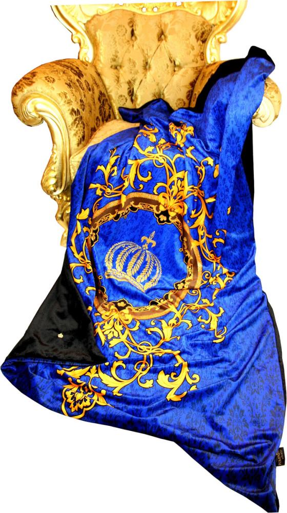 Luxus Wohndecke Pompöös by Casa Padrino Barock Royalblau / Gold / Schwarz von Harald Glööckler mit Glitzersteinen Bild 1