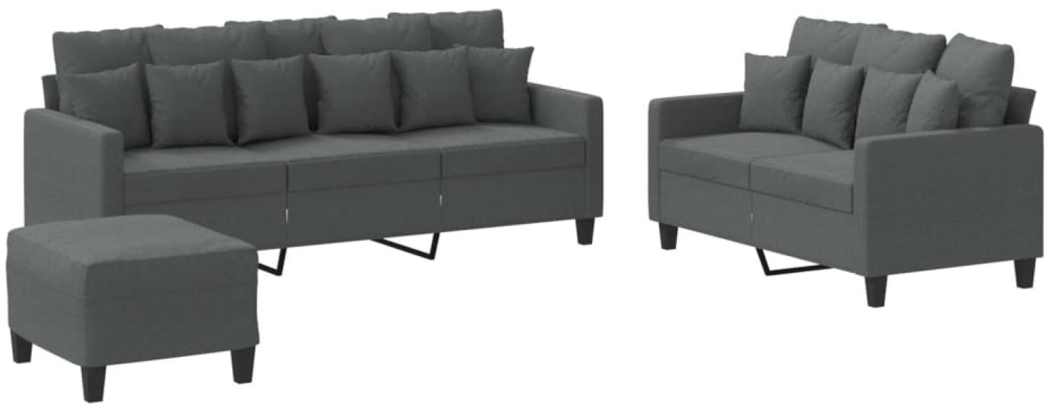 vidaXL 3-tlg. Sofagarnitur mit Kissen Dunkelgrau Stoff 3201673 Bild 1
