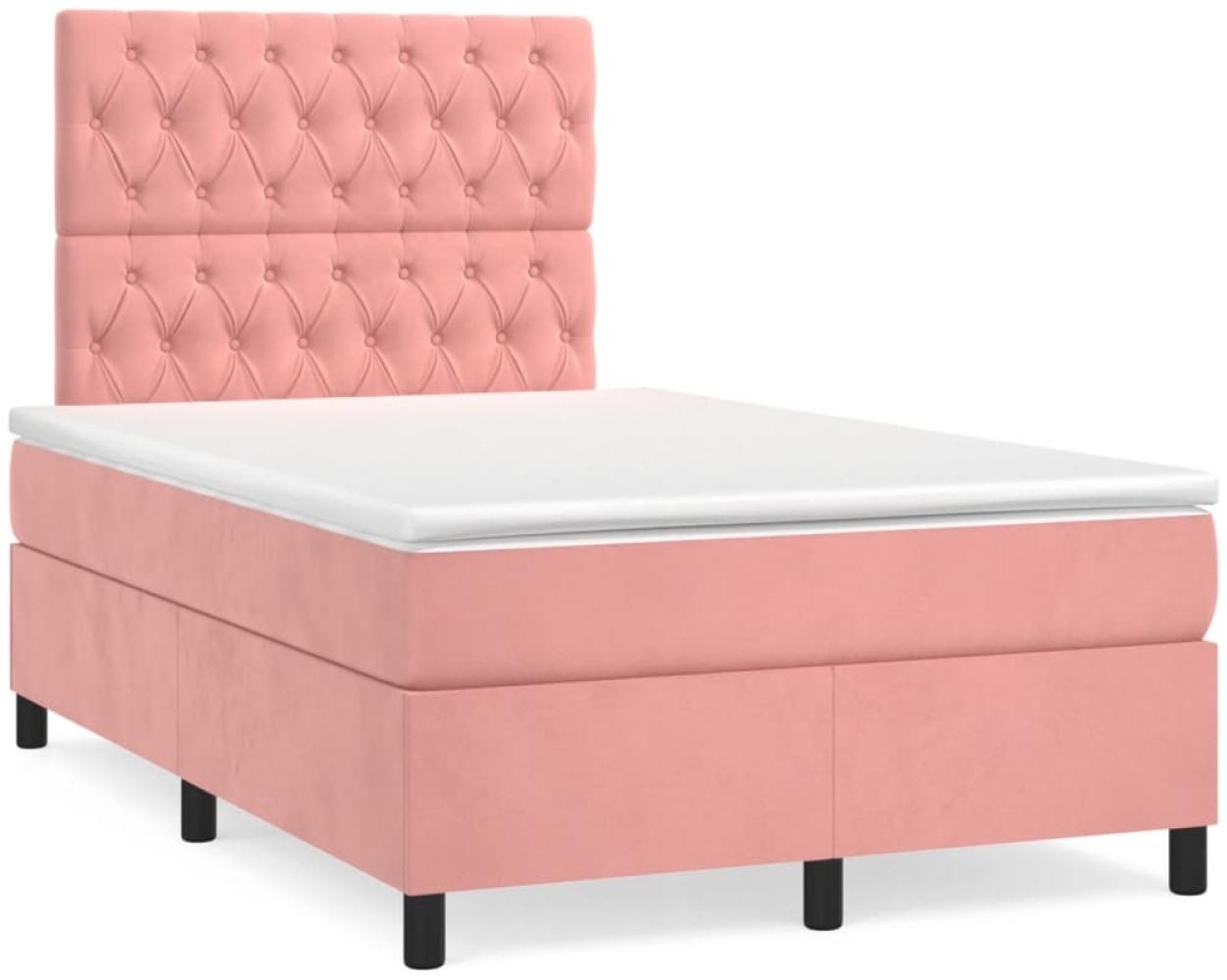 vidaXL Boxspringbett mit Matratze Rosa 120x190 cm Samt 3270018 Bild 1