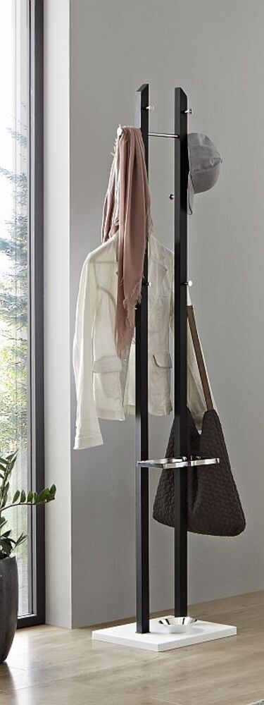 Garderobenständer Standgarderobe mit Schirmhalter schwarz-chrom-weiß Bild 1