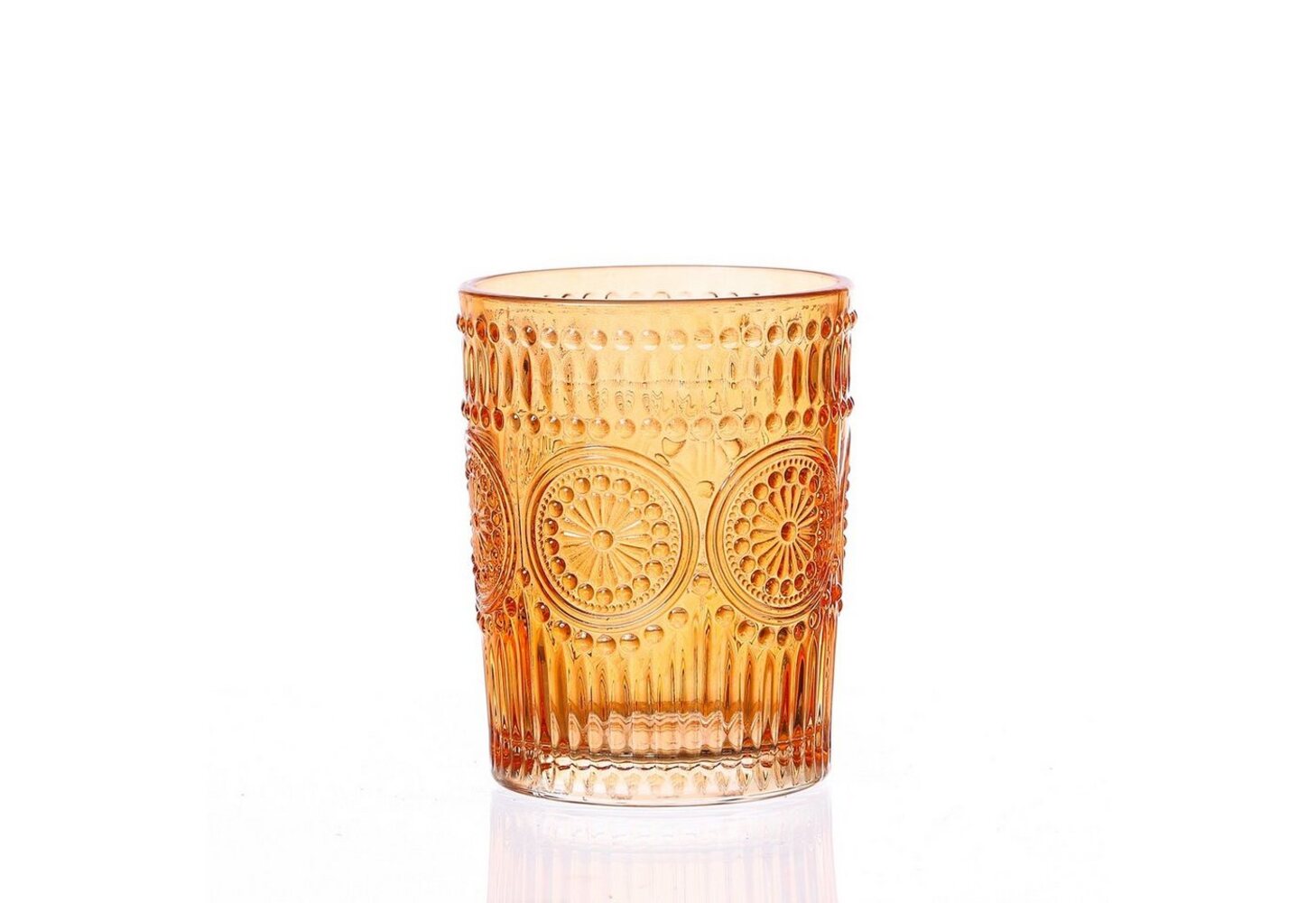Trinkglas Vintage - Glas - 280ml - H: 10cm - mit Muster - orange Bild 1