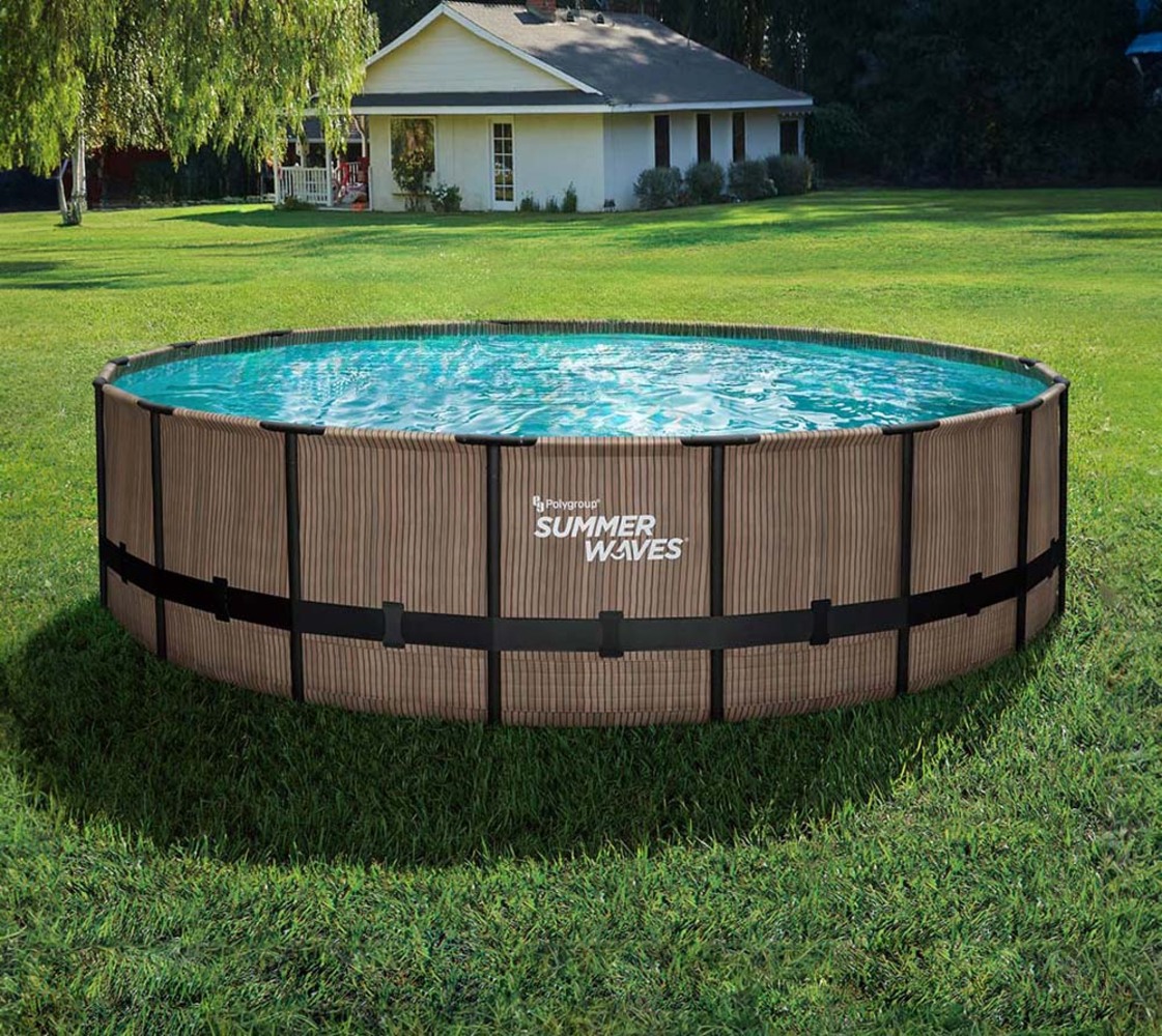 Summer Waves Elite Frame Pool | Aufstellpool rund | Komplettset | Teakoptik braun | Ø 549x132 cm Bild 1