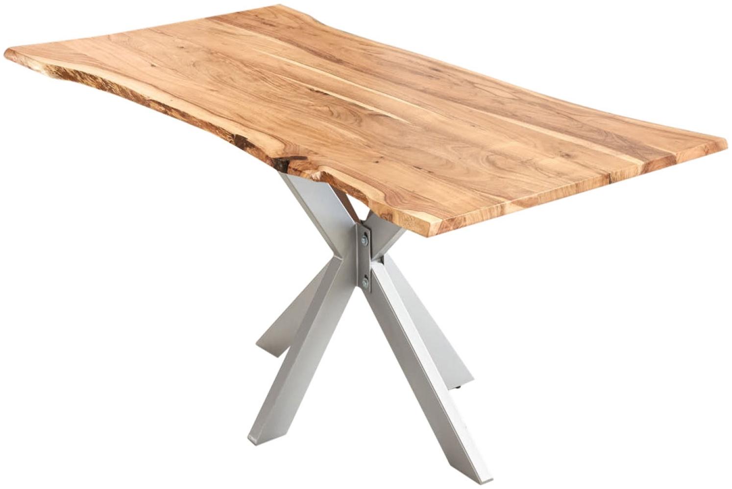 Esstisch Baumkante massiv Akazie natur 260x100 silber HELENE 527111 Bild 1