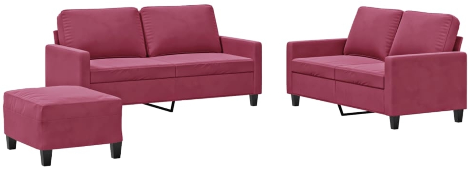 vidaXL 3-tlg. Sofagarnitur mit Kissen Weinrot Samt 3201510 Bild 1